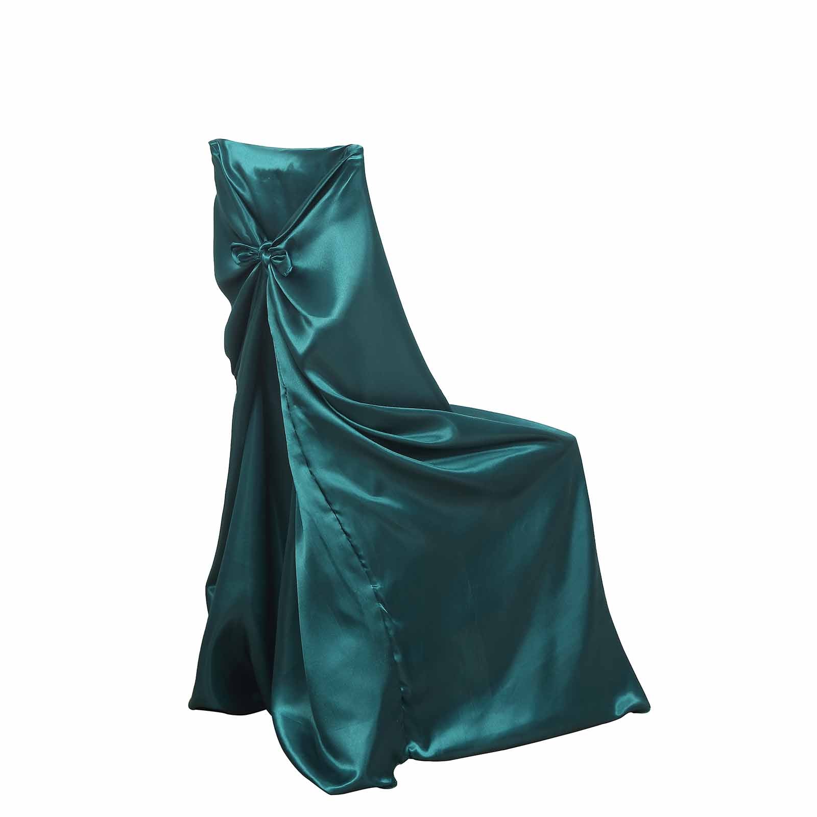 Satin Chair Cover Self-Tie Universal Design Peacock Teal - Durable Slip-On Cover for Folding, Dining, Banquet & Standard Chairs