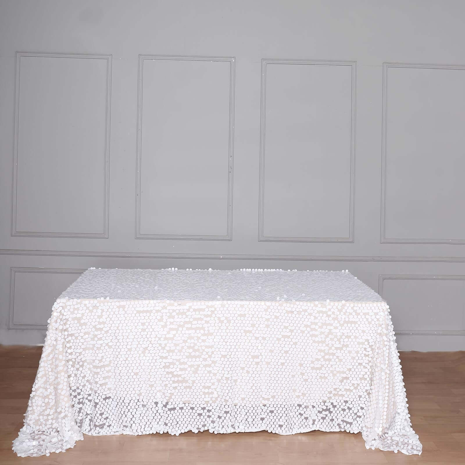 Sequin 90"x156" Rectangle Tablecloth White - Seamless Big Payette Table Cover