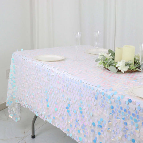 Sequin 60"x102" Rectangle Tablecloth Iridescent Blue - Big Payette Design for Modern Gatherings