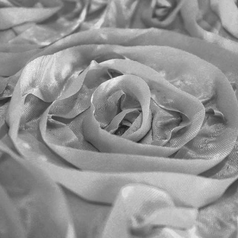 Satin 120" Round Tablecloth Silver - Grandiose 3D Rosette Design with Seamless Finish for Luxe Events