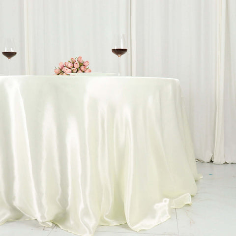 Satin 132" Round Tablecloth Ivory - Stylish Seamless Table Cover