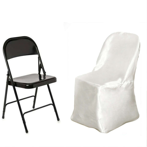 Satin Chair Covers for Folding Chairs Ivory with Glossy Sheen - Reusable Covers