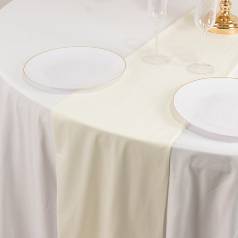 Scuba Polyester 12"x108" Table Runner Ivory - Wrinkle-Free Table Linen