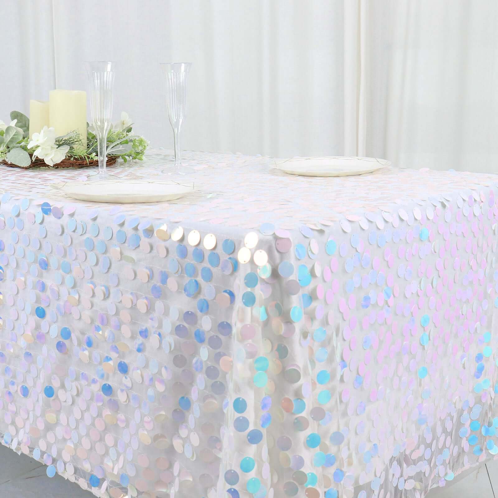 Sequin 60"x102" Rectangle Tablecloth Iridescent Blue - Big Payette Design for Modern Gatherings