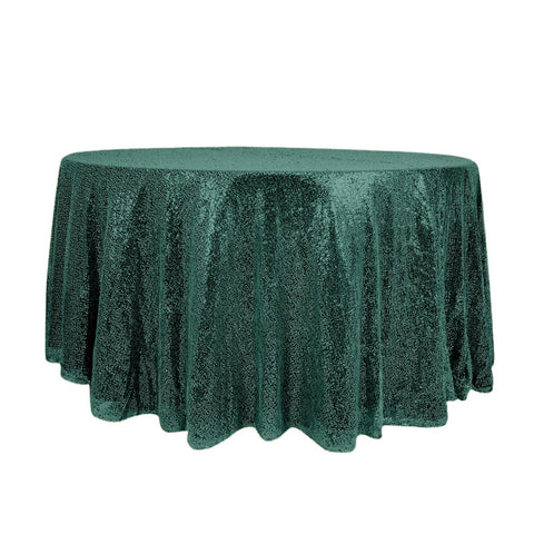 Sequin 120" Round Tablecloth Hunter Emerald Green - Seamless Glittering Table Cover