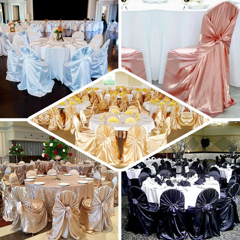 Satin Chair Cover Self-Tie Universal Design Silver - Durable Slip-On Cover for Folding, Dining, Banquet & Standard Chairs