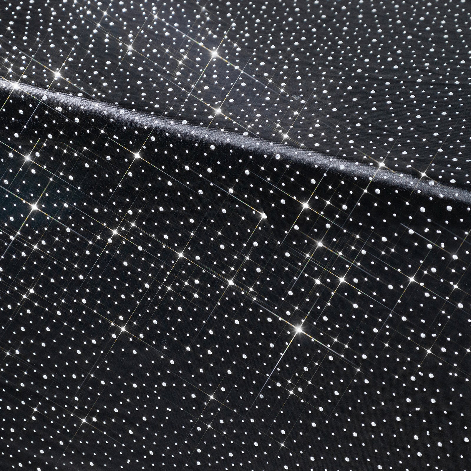 Scuba Rectangular Tablecloth 90"×132" Black with Rhinestone Accents – Seamless, Wrinkle-Free, Stain-Resistant Event Linen