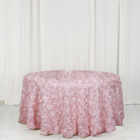 Satin 120" Round Tablecloth Blush - Grandiose 3D Rosette with Seamless Finish Table Cover