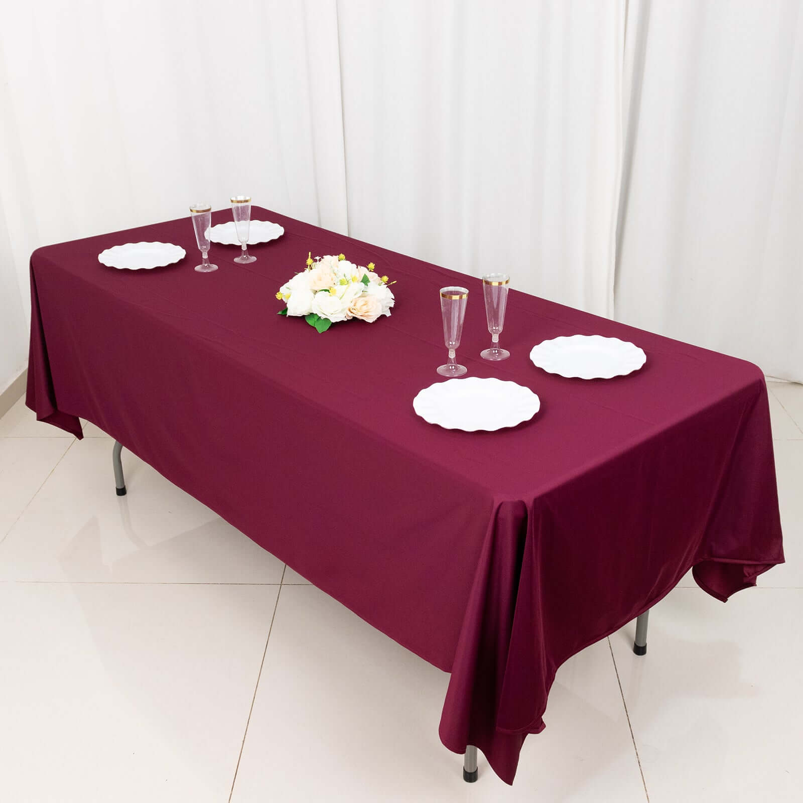 Scuba Rectangular 60"x102" Tablecloth Burgundy - Wrinkle Free & Stain Resistant Table Cover