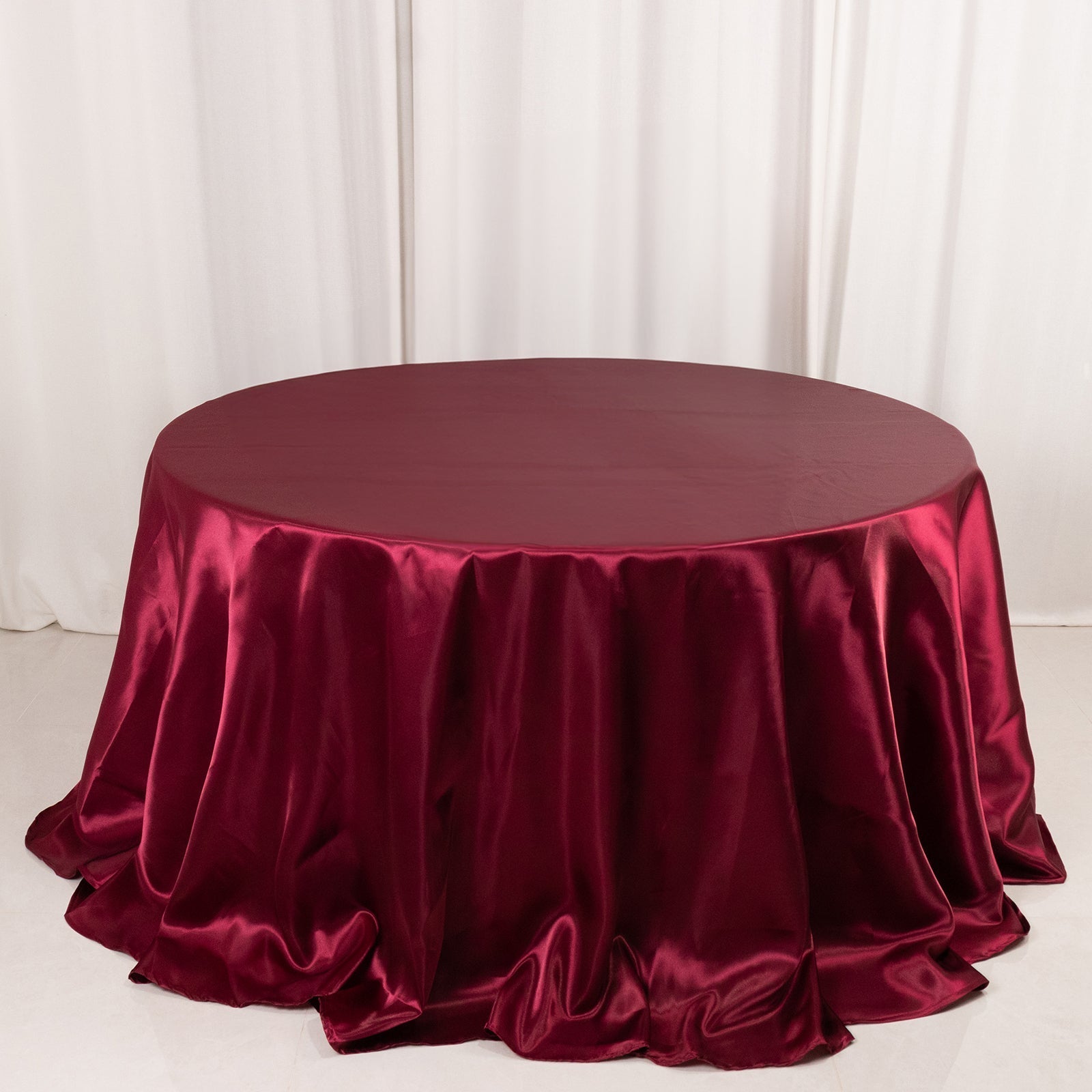 Satin 132" Round Tablecloth Burgundy - Stylish Seamless Table Cover