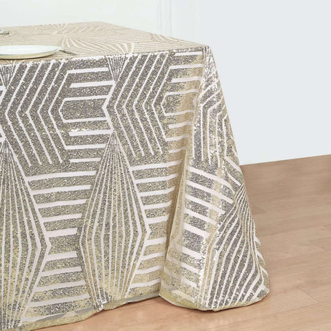 Sequin 90"x132" Rectangle Tablecloth Champagne - Seamless Diamond Design Table Cover