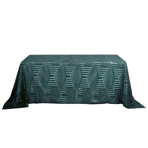 Sequin 90"x132" Rectangle Tablecloth Hunter Emerald Green - Seamless Diamond Table Cover