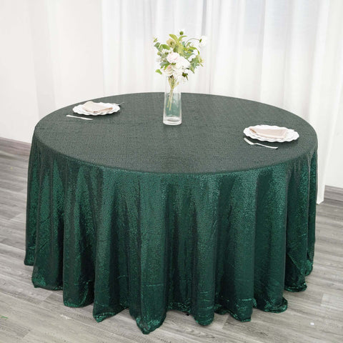 Sequin 120" Round Tablecloth Hunter Emerald Green - Seamless Glittering Table Cover