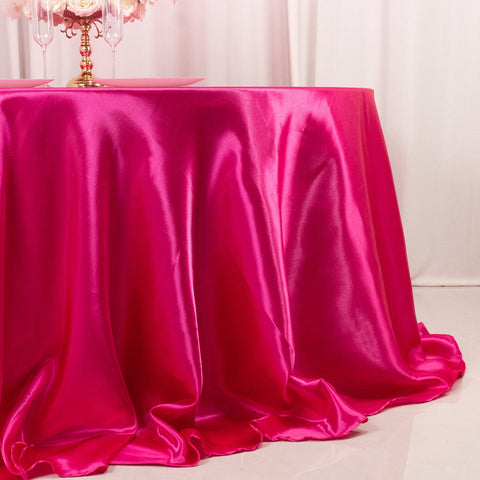 Satin 132" Round Tablecloth Fuchsia - Stylish Seamless Table Cover
