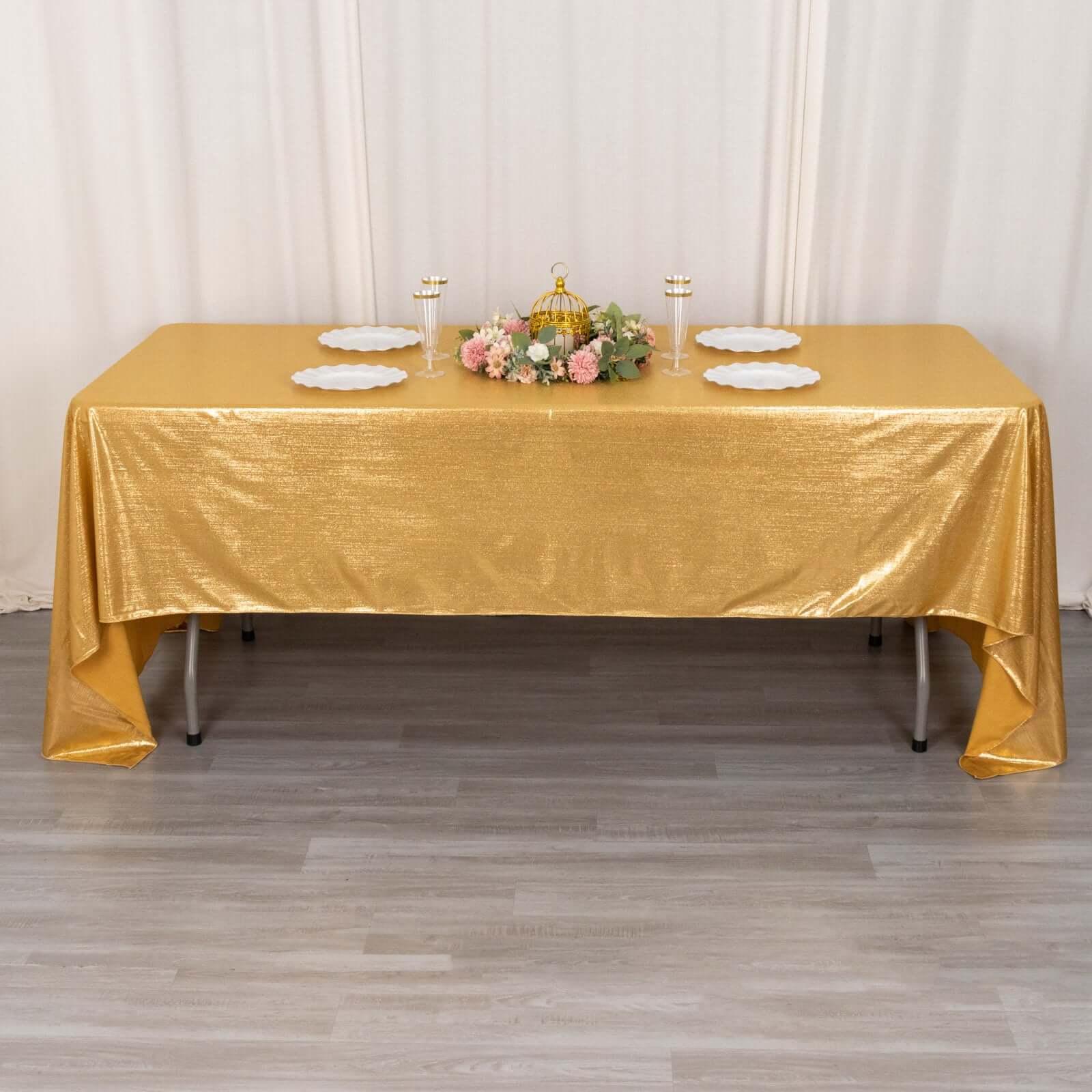 Sequin Dots Polyester 60"x126" Rectangle Tablecloth Shimmering Gold - Wrinkle Free & Sparkling Table Cover for Stylish Event Decor