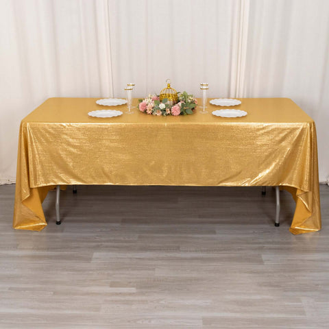 Sequin Dots Polyester 60"x126" Rectangle Tablecloth Shimmering Gold - Wrinkle Free & Sparkling Table Cover for Stylish Event Decor