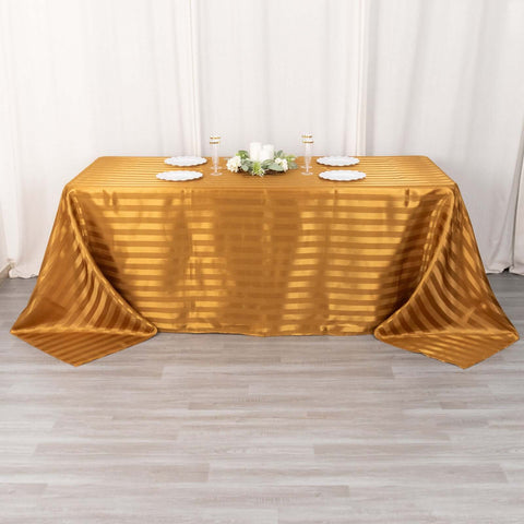 Satin Striped 90"x132" Rectangular Tablecloth Gold - Seamless Silky Smooth Table Cover