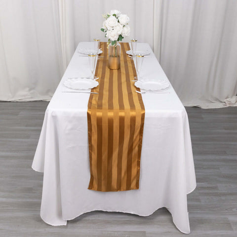 Satin 12"x108" Table Runner Gold - Stripe Table Decor