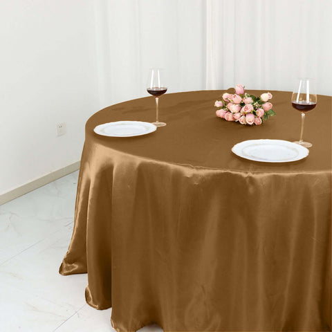 Satin 132" Round Tablecloth Gold - Stylish Seamless Table Cover for Weddings & Events
