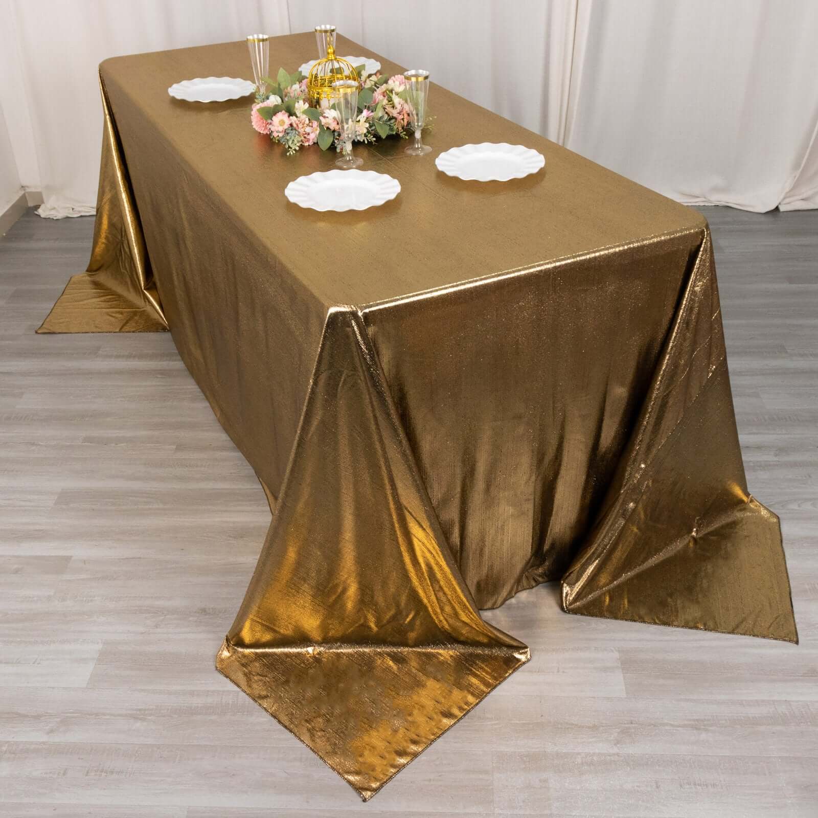 Sequin Dots Polyester 90"x132" Rectangle Tablecloth Shimmering Antique Gold - Seamless, Glittering & Wrinkle Free Table Cover