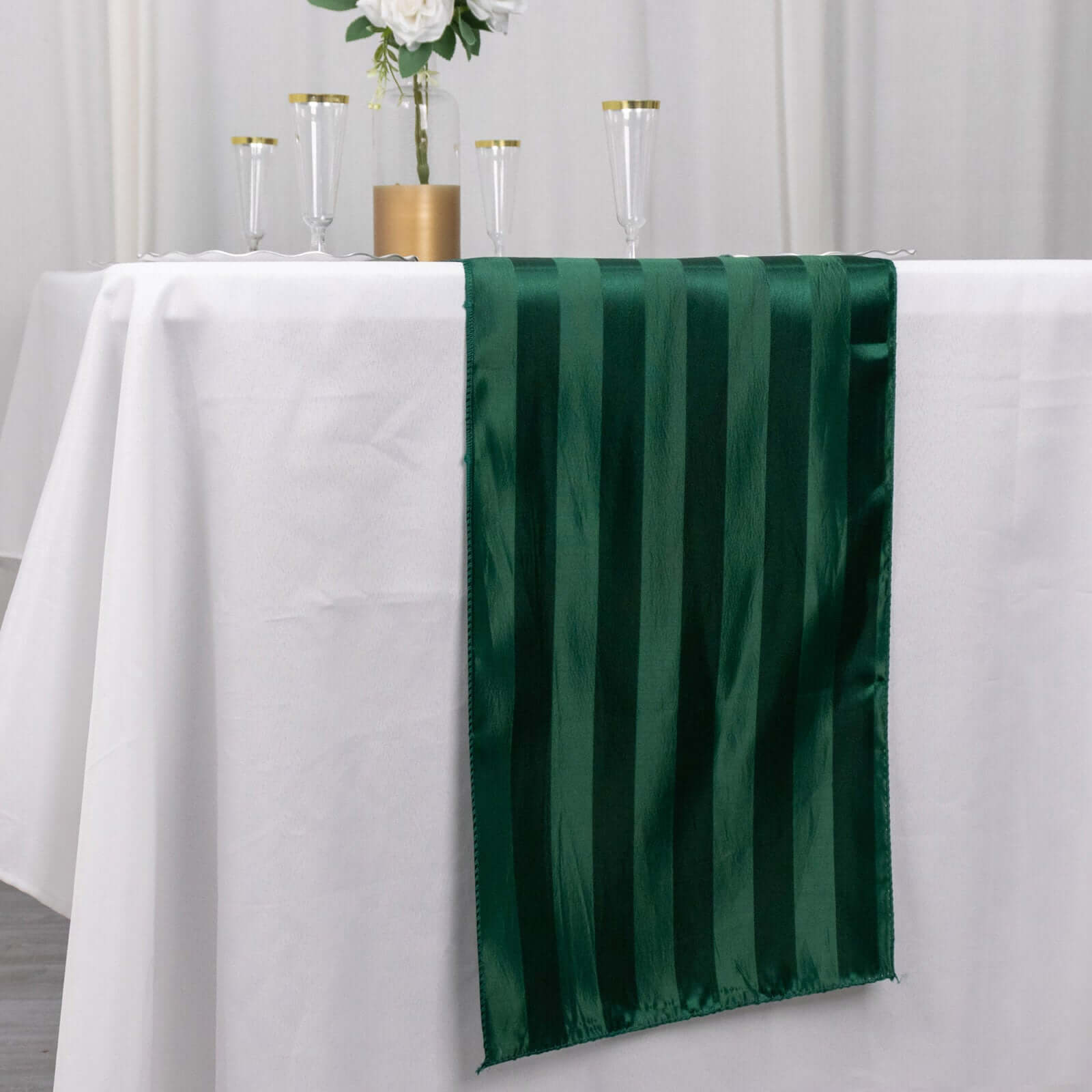 Satin 12"x108" Table Runner Hunter Emerald Green - Stripe Table Decor