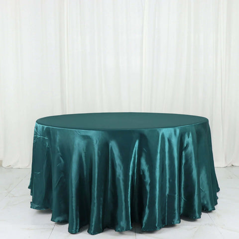 Satin 120" Round Tablecloth Peacock Teal - Stylish Seamless Table Cover