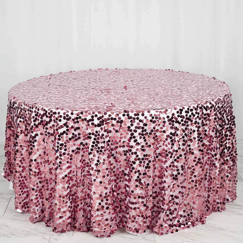 Sequin 120" Round Tablecloth Pink - Seamless Big Payette Table Cover