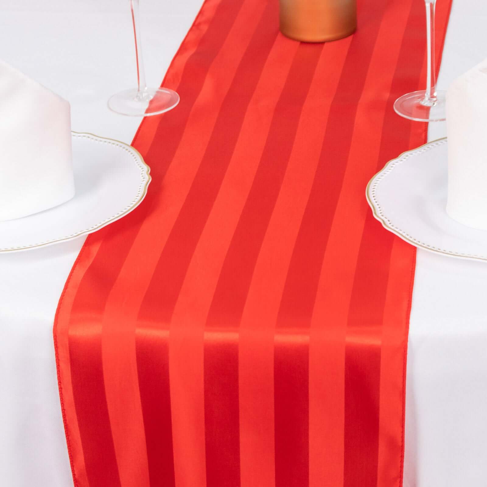Satin 12"x108" Table Runner Red - Stripe Table Decor