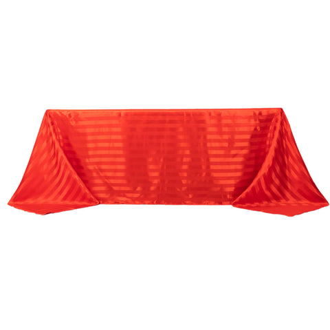 Satin Striped 90"x132" Rectangular Tablecloth Red - Seamless Silky Smooth Table Cover