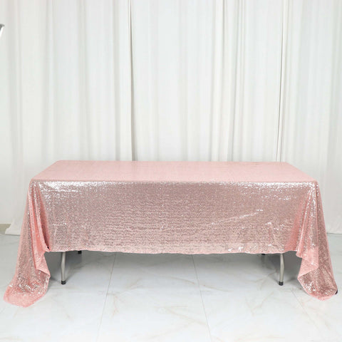 Sequin 60"x126" Rectangle Tablecloth Rose Gold - Glittering Finish Table Cover