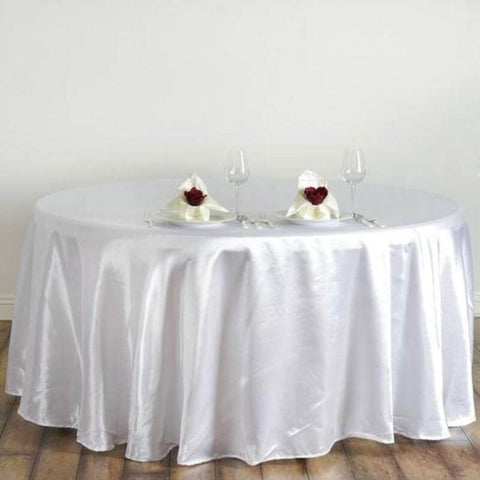 Satin 120" Round Tablecloth White - Stylish Seamless Table Cover for Weddings & Events
