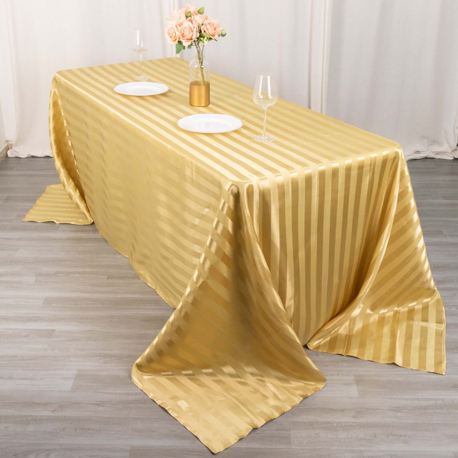Satin Striped 90"x132" Rectangular Tablecloth Champagne - Seamless Silky Smooth Table Cover