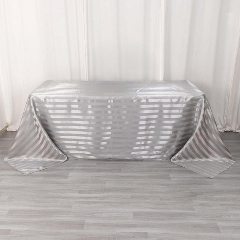 Satin Striped 90"x132" Rectangular Tablecloth Silver - Seamless Silky Smooth Table Cover