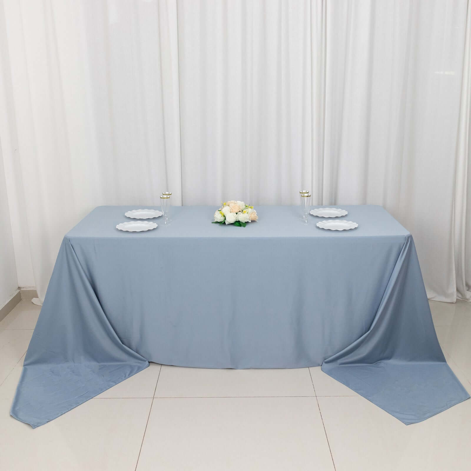 Scuba Rectangular 90"x156" Tablecloth Dusty Blue - Wrinkle Free, Stain Resistant & Seamless Table Cover