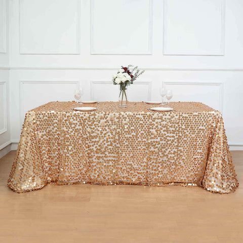 Sequin 90"x156" Rectangle Tablecloth Matte Champagne - Seamless Big Payette Table Cover