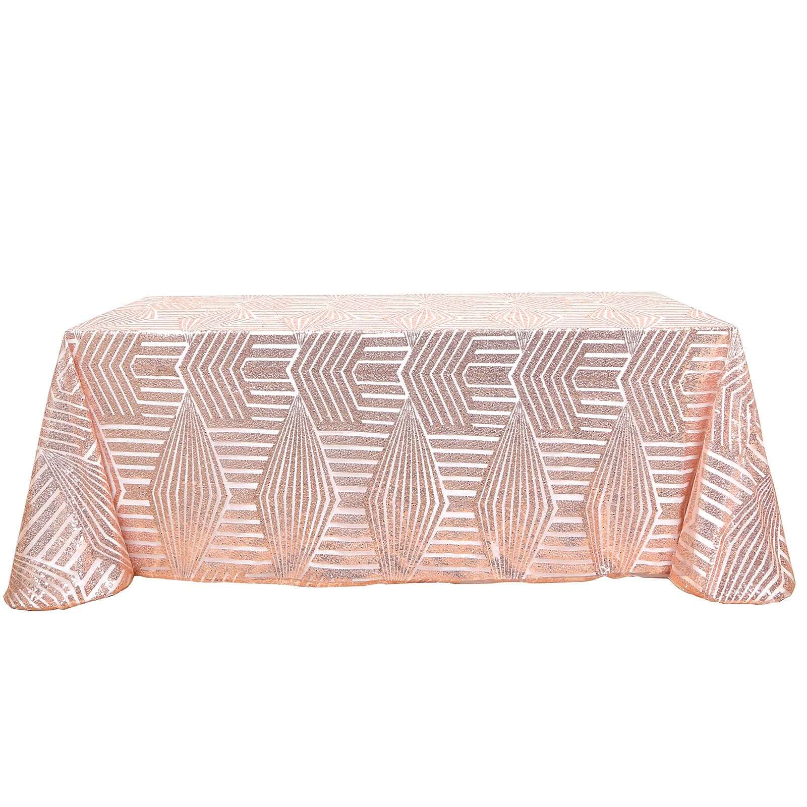 Sequin 90"x132" Rectangle Tablecloth Rose Gold - Seamless Diamond Table Cover