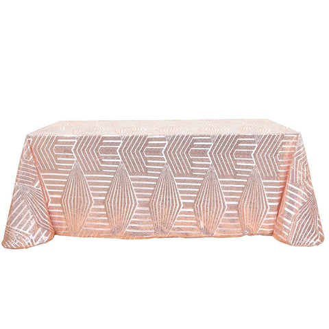 Sequin 90"x132" Rectangle Tablecloth Rose Gold - Seamless Diamond Table Cover