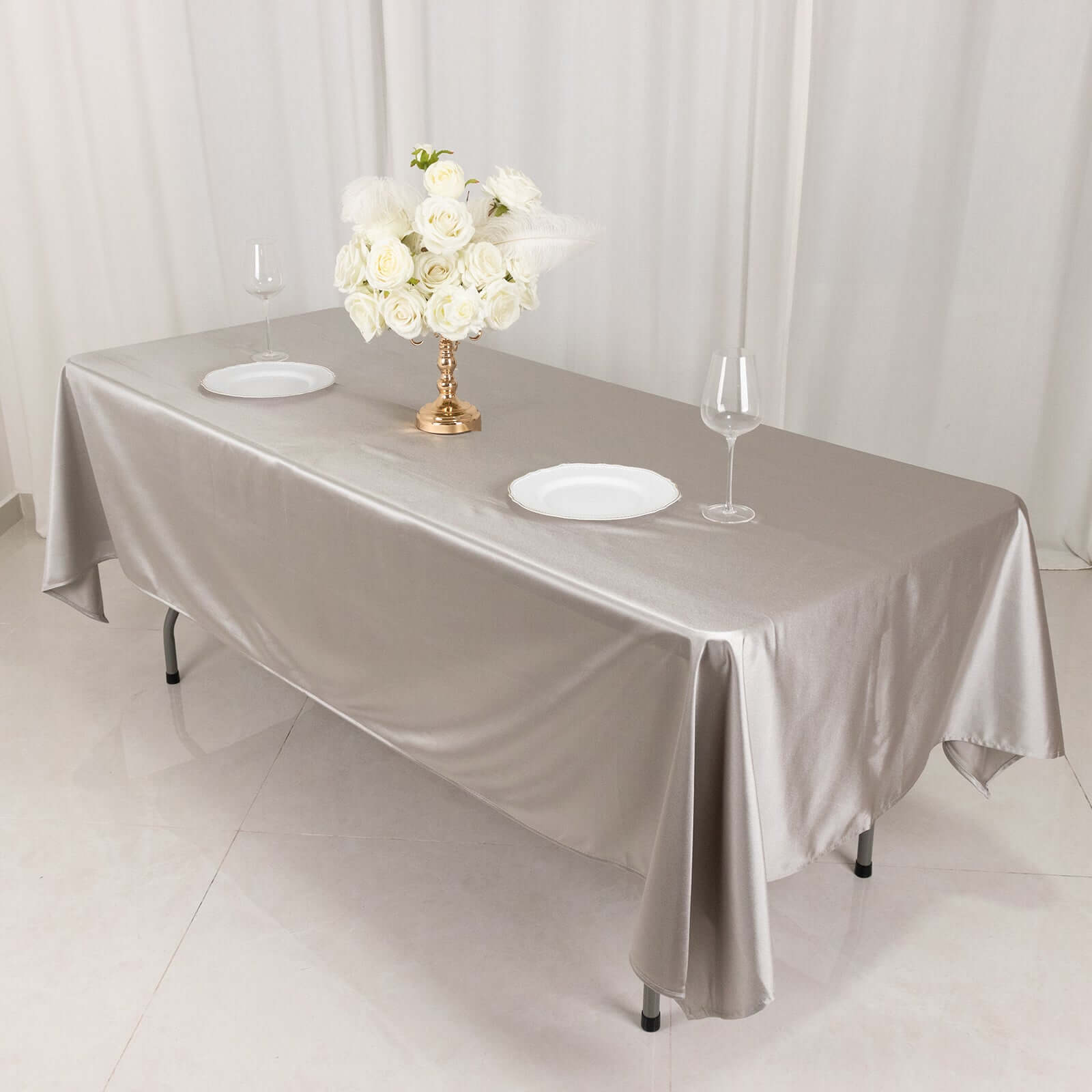 Scuba Rectangular 60"x102" Tablecloth Shimmering Silver - Wrinkle Free & Stain Resistant Table Cover