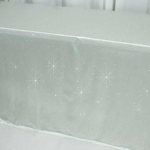 Scuba Rectangular Tablecloth 90"×156" Pearl White with Rhinestone Accents – Seamless, Wrinkle-Free, Stain-Resistant Event Linen