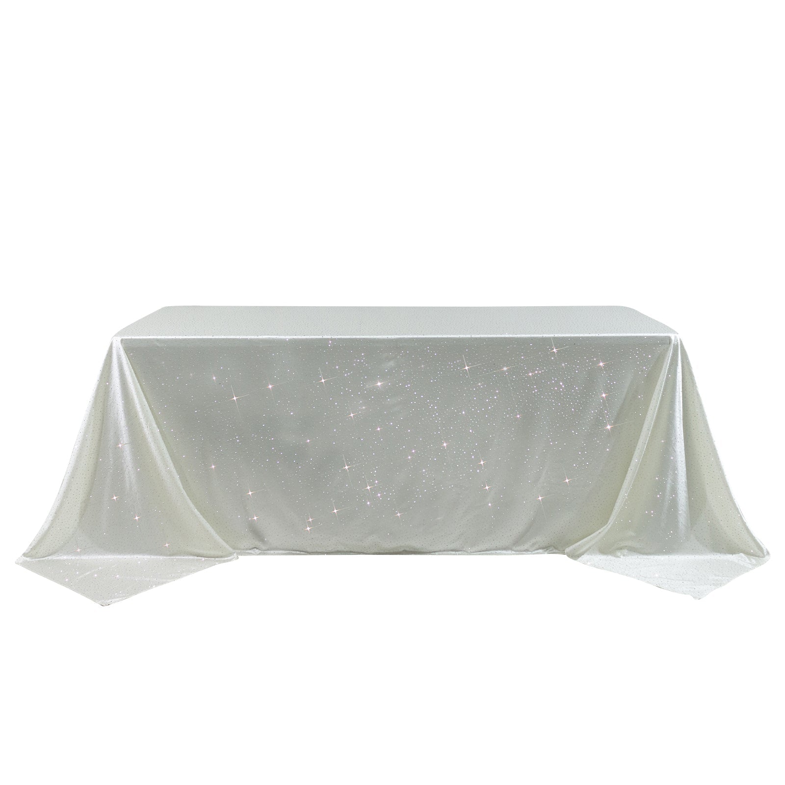 Scuba Rectangular Tablecloth 90"×132" Pearl White with Rhinestone Accents – Seamless, Wrinkle-Free, Stain-Resistant Event Linen