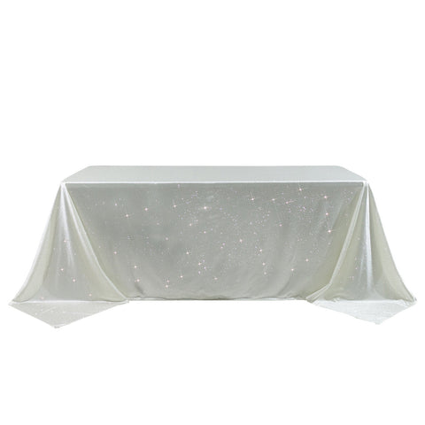 Scuba Rectangular Tablecloth 90"×132" Pearl White with Rhinestone Accents – Seamless, Wrinkle-Free, Stain-Resistant Event Linen
