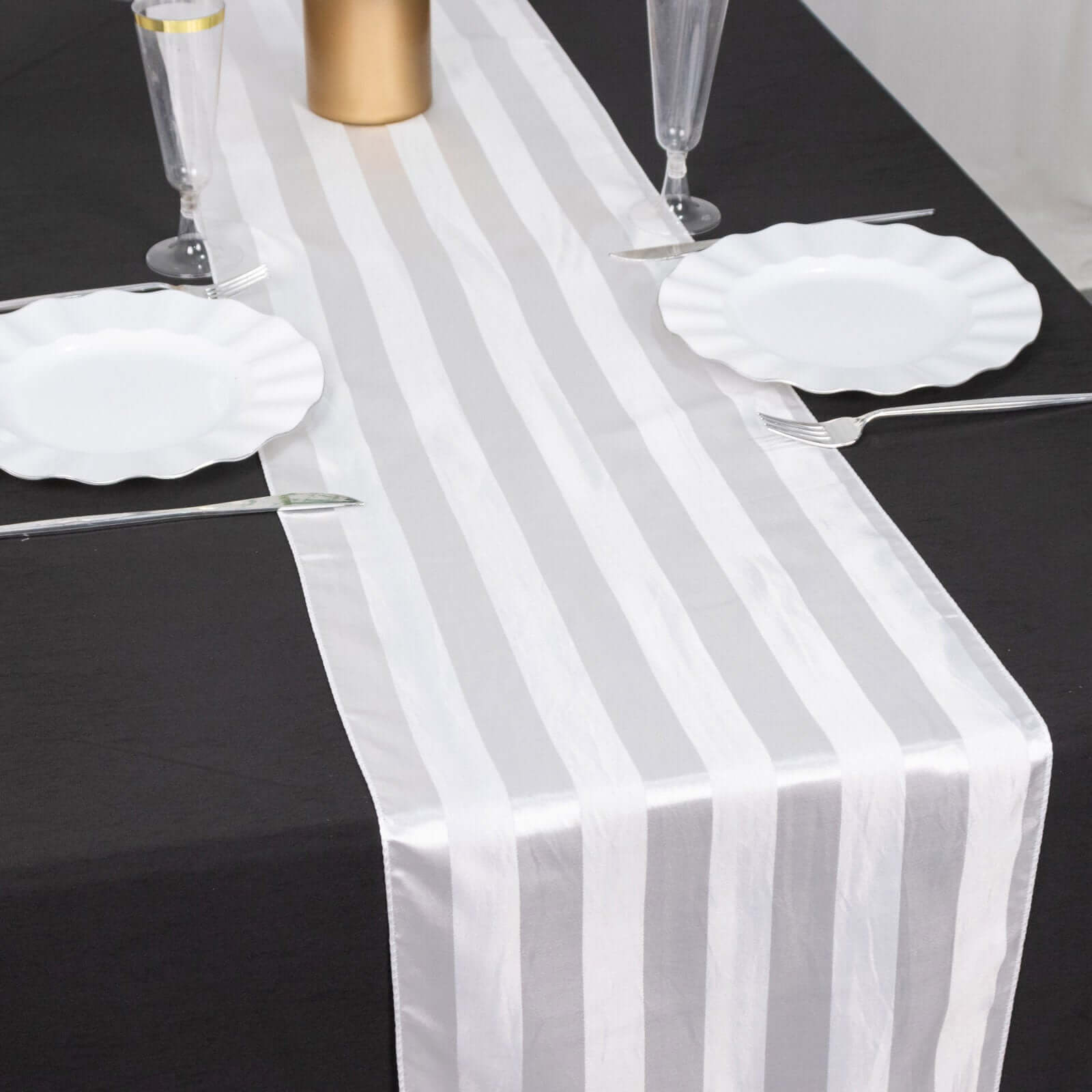 Satin 12"x108" Table Runner White - Stripe Classic Wedding & Event Table Decor