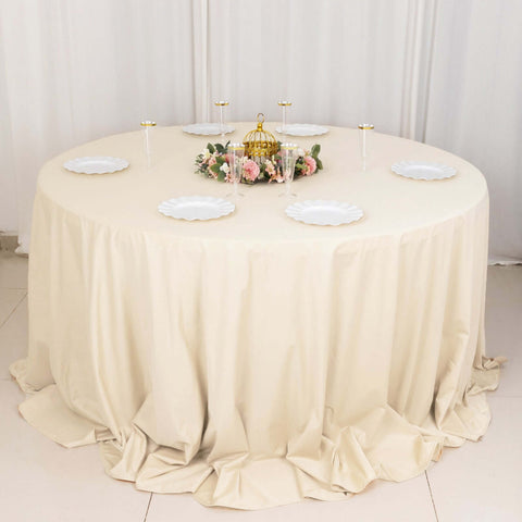 Scuba Round 132" Tablecloth Beige - Wrinkle Free & Stain Resistant Seamless Table Cover