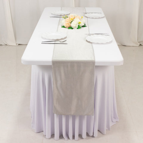 Scuba Polyester 12"x108" Table Runner Shimmer Silver - Wrinkle-Free Table Linen
