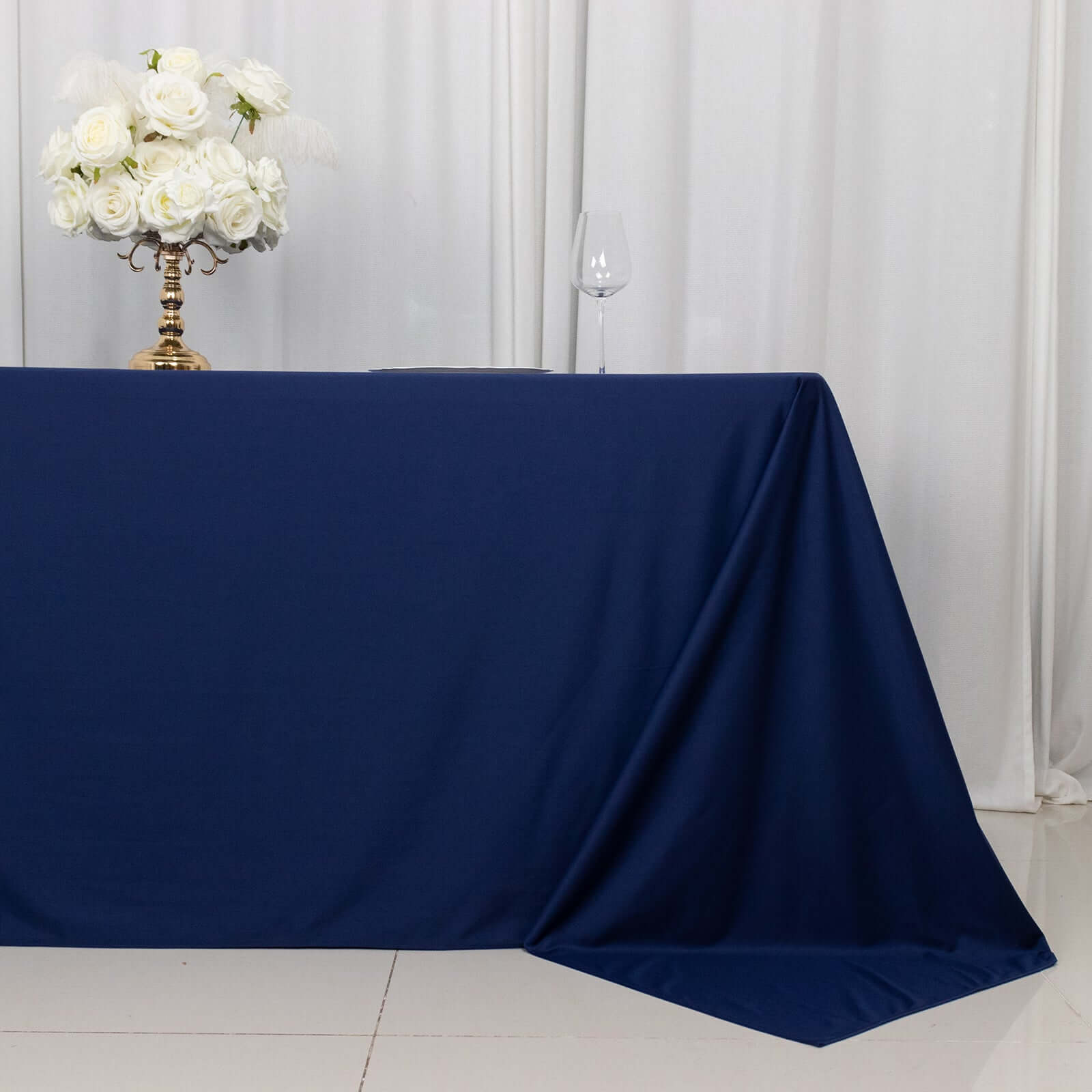 Scuba Rectangular 90"x132" Tablecloth Navy Blue - Wrinkle Free, Stain Resistant & Seamless Table Cover