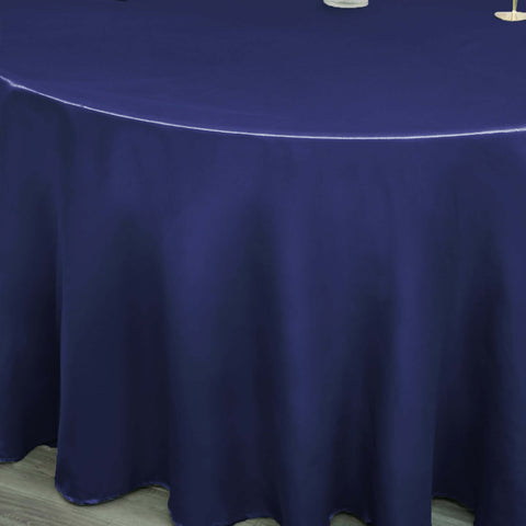 Satin 120" Round Tablecloth Navy Blue - Stylish Seamless Table Cover