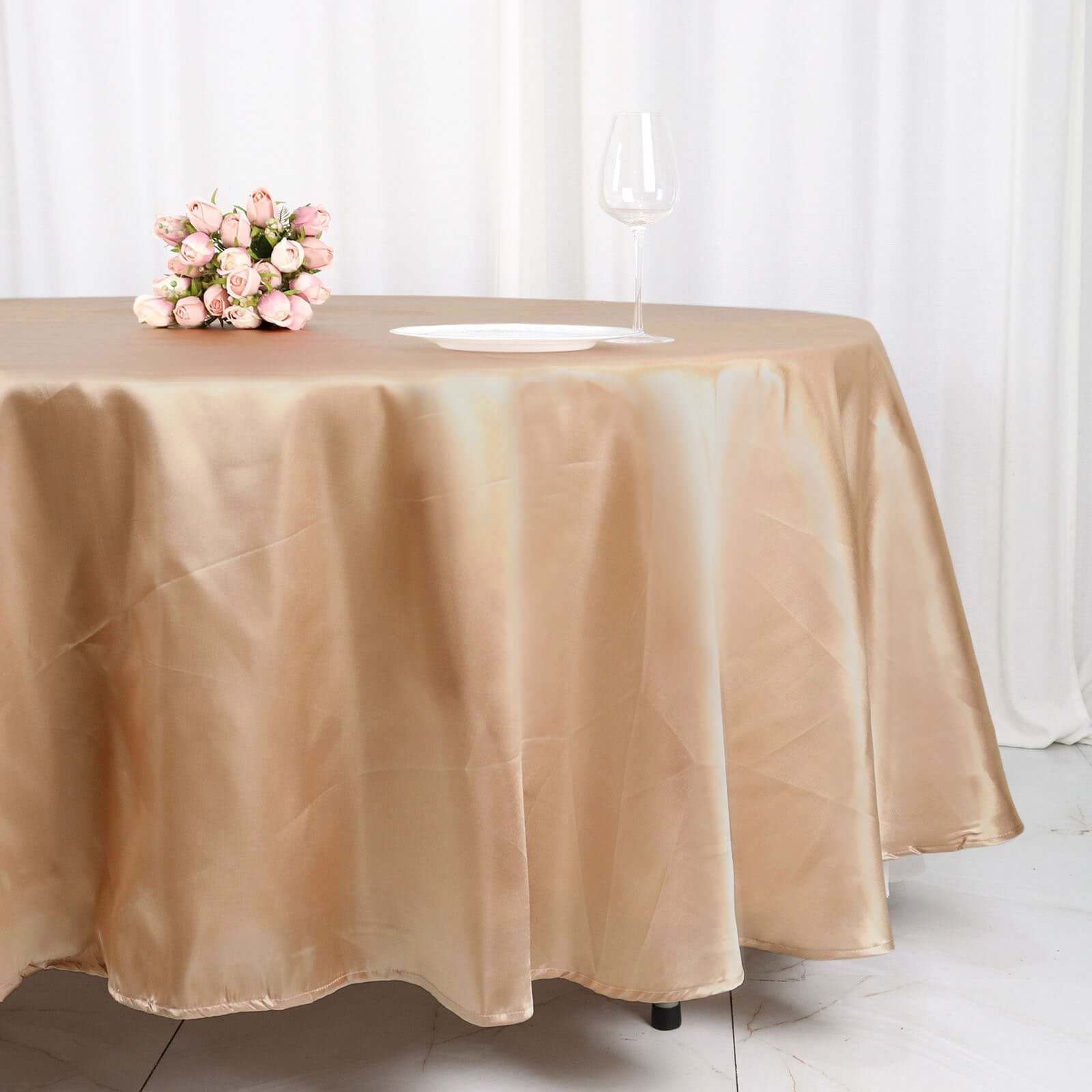 Satin 108" Round Tablecloth Nude - Smooth and Lustrous Table Cover