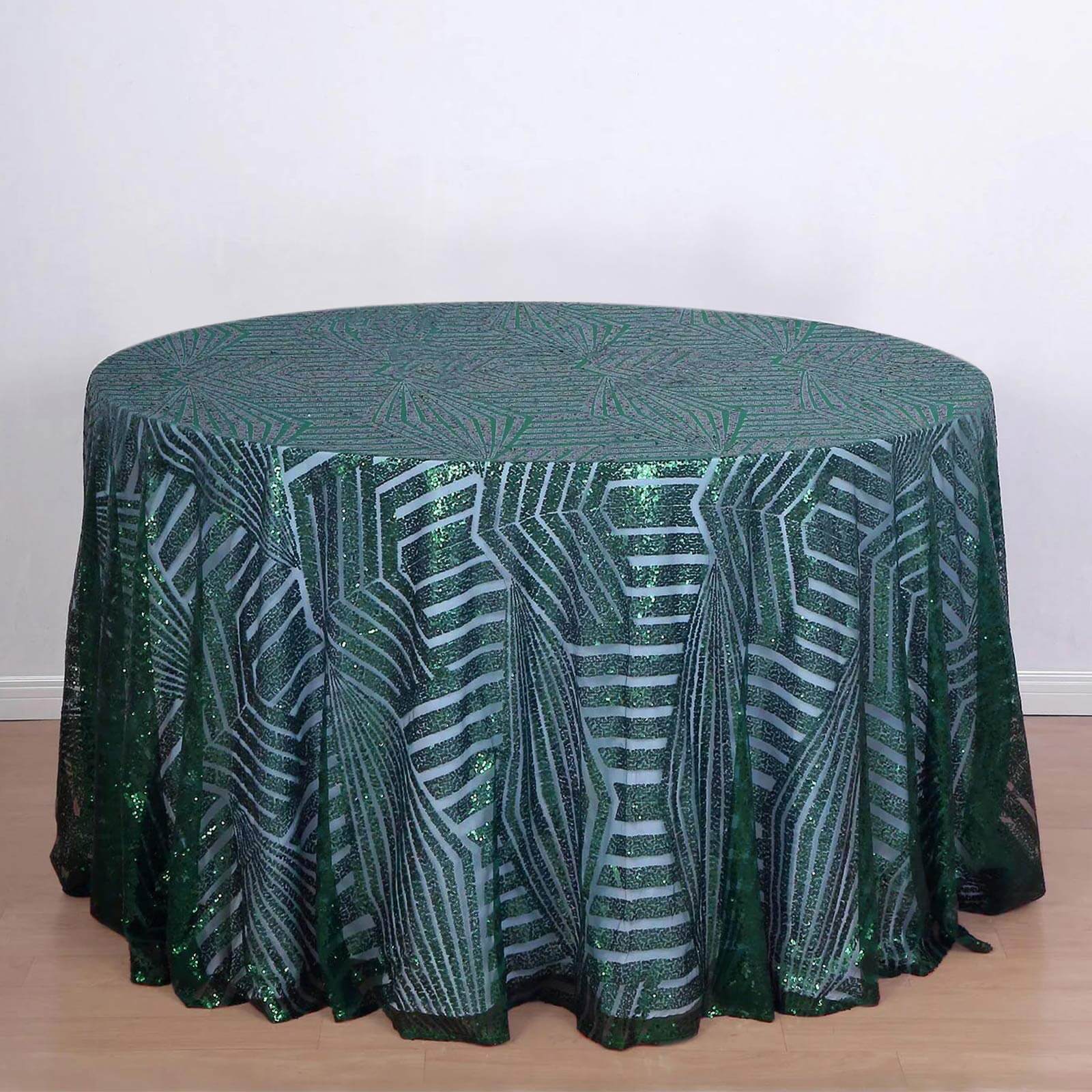 Sequin 120" Round Tablecloth Hunter Emerald Green - Seamless Diamond Glitz Table Cover