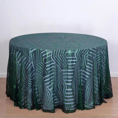 Sequin 120" Round Tablecloth Hunter Emerald Green - Seamless Diamond Glitz Table Cover