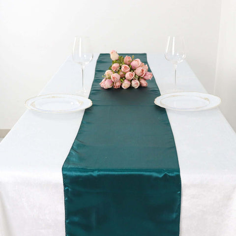Satin 12"x108" Table Runner Peacock Teal - Stylish Table Linen
